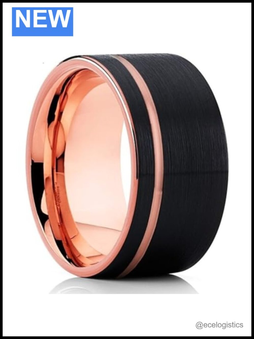 Tungsten Wedding Band Offset Groove Rose Gold IP Plating Size 13